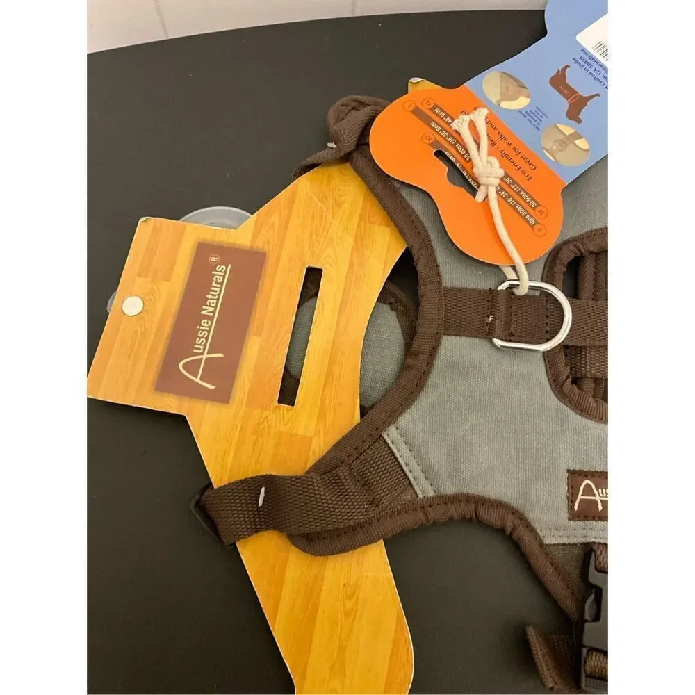 Brand New Aussie Naturals Size XS Light Blue Black Dog Harness Padded Straps